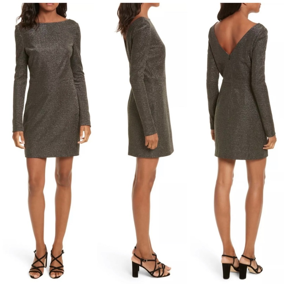 NWT Diane von Furstenberg Long-Sleeve Metallic-Knit Mini Dress - Picture 1 of 16